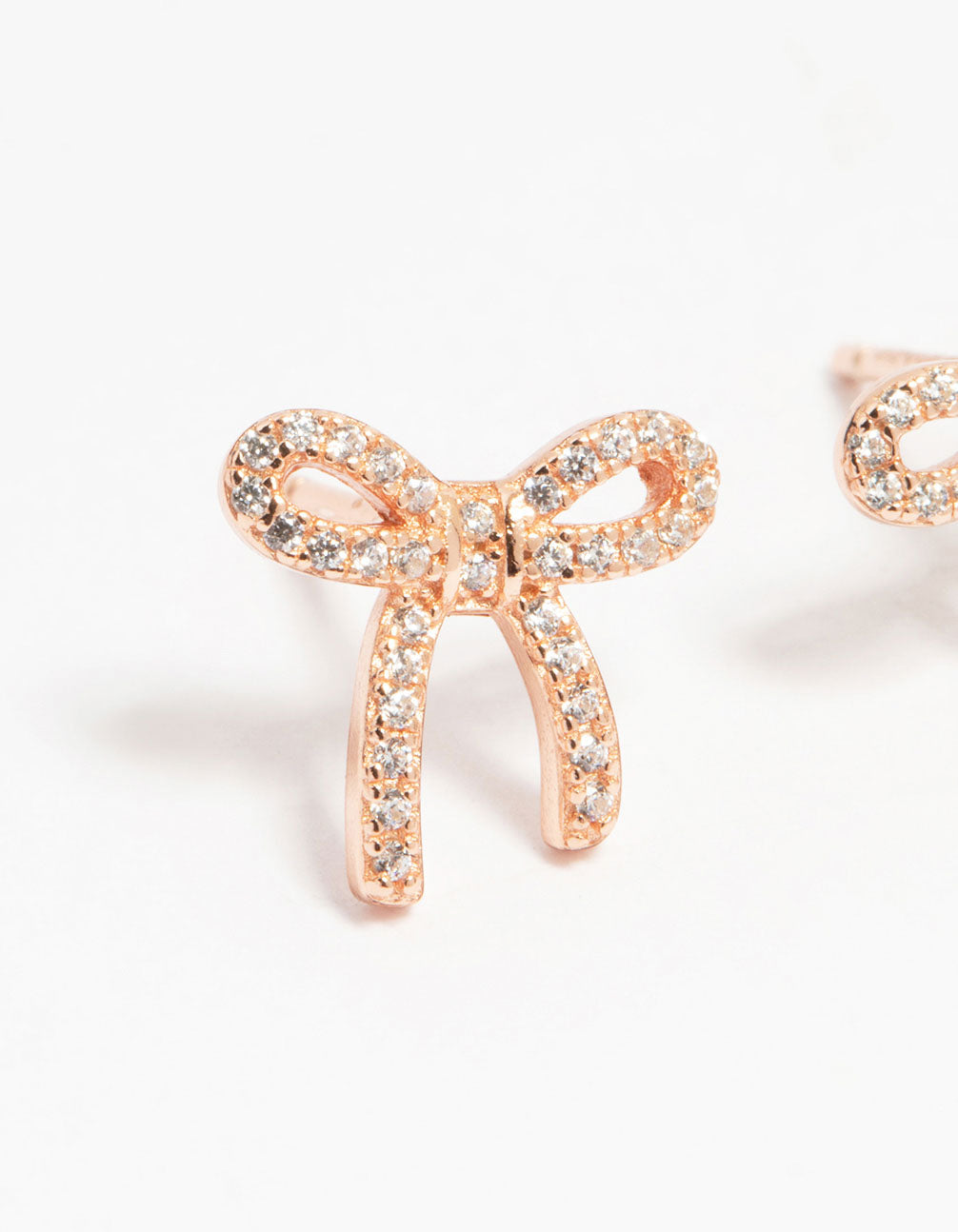 Rose Gold Plated Sterling Silver Cubic Zirconia Bow Stud Earrings