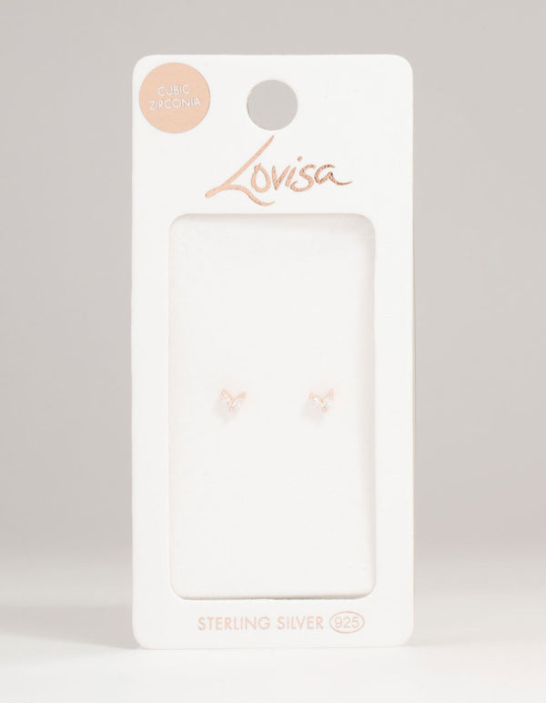 Rose Gold Plated Sterling Silver Cubic Zirconia Dolphin Tail Stud Earrings