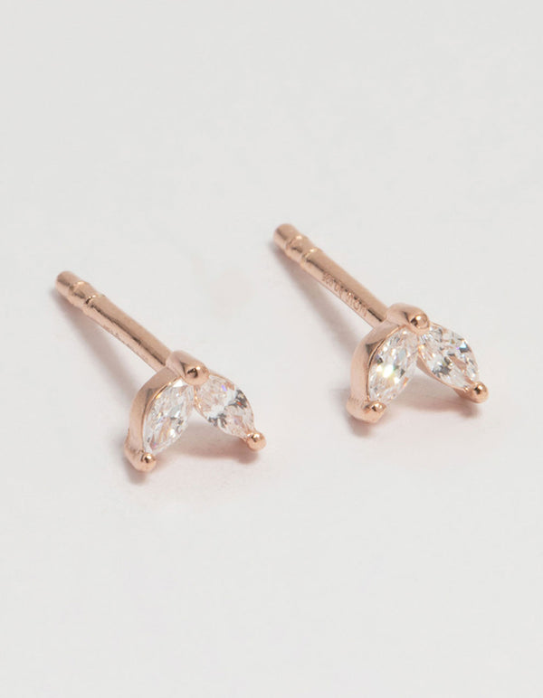 Rose Gold Plated Sterling Silver Cubic Zirconia Dolphin Tail Stud Earrings