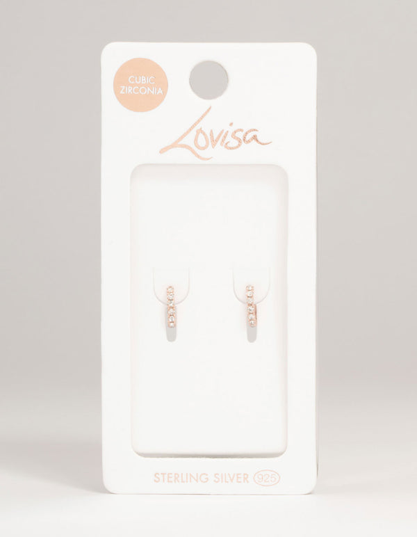 Rose Gold Plated Sterling Silver Cubic Zirconia Mini Open Hoop Earrings