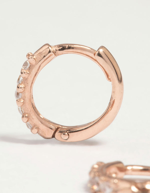 Rose Gold Plated Sterling Silver Cubic Zirconia Huggie Earrings