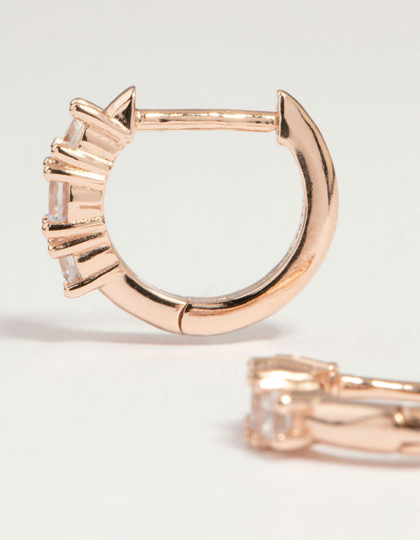 Rose Gold Plated Sterling Silver Cubic Zirconia Round Huggie Earrings