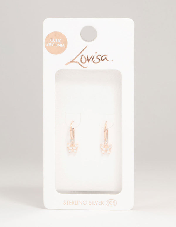 Rose Gold Plated Sterling Cubic Zirconia Butterfly Huggie Earrings