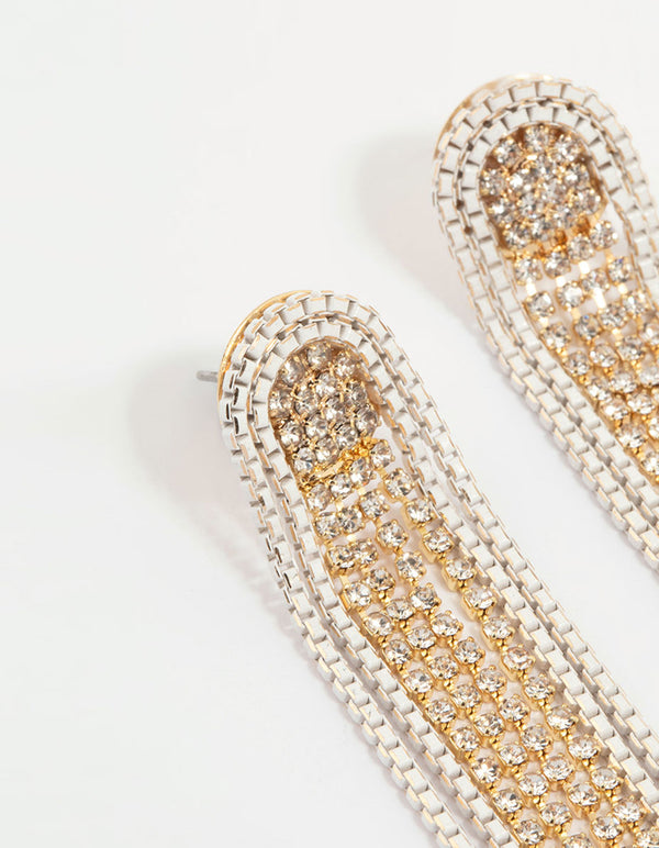 Gold Diamante Cupchain Drop Earrings