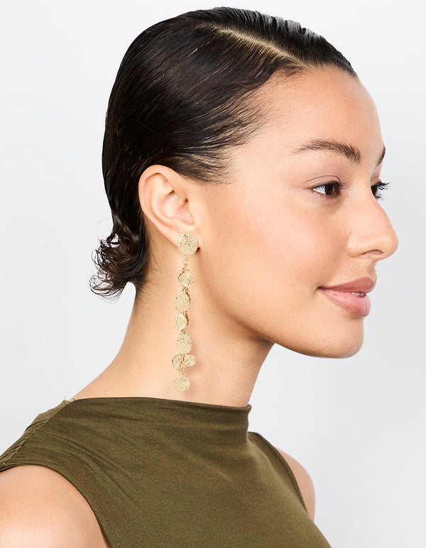 Gold Molten Disc Drop Earrings