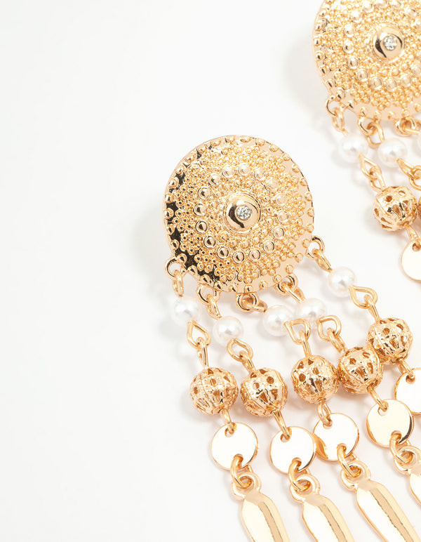 Gold Etched Dreamcatcher Drop Earrings