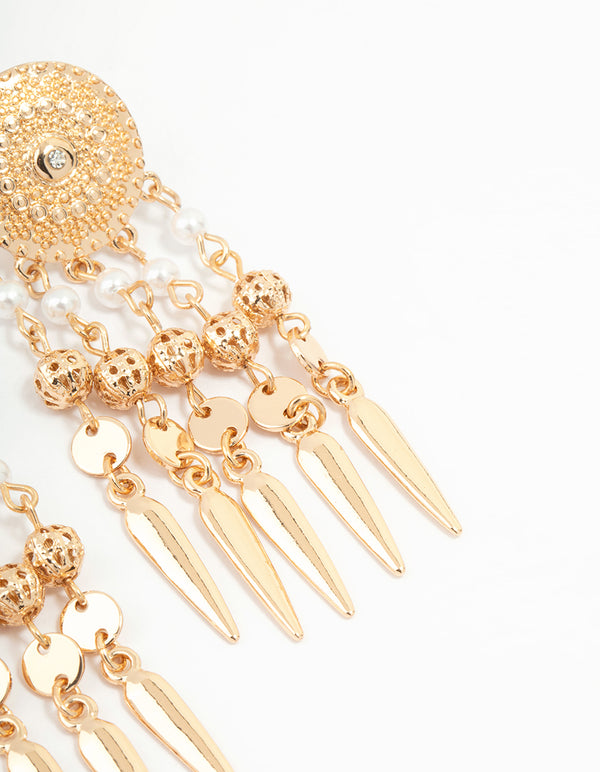 Gold Etched Dreamcatcher Drop Earrings