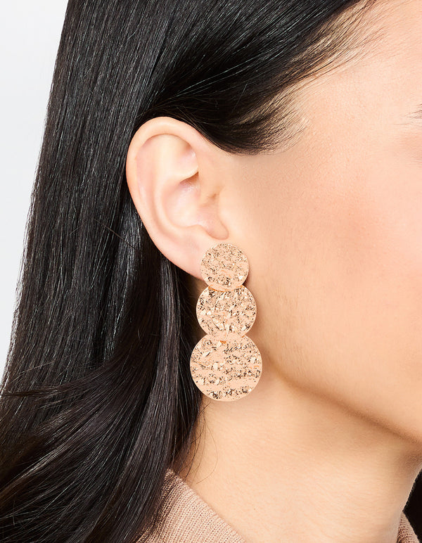 Gold Molten Disc Drop Earrings