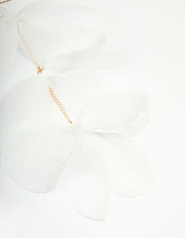 White Chiffon Fabric Petals Drop Earrings