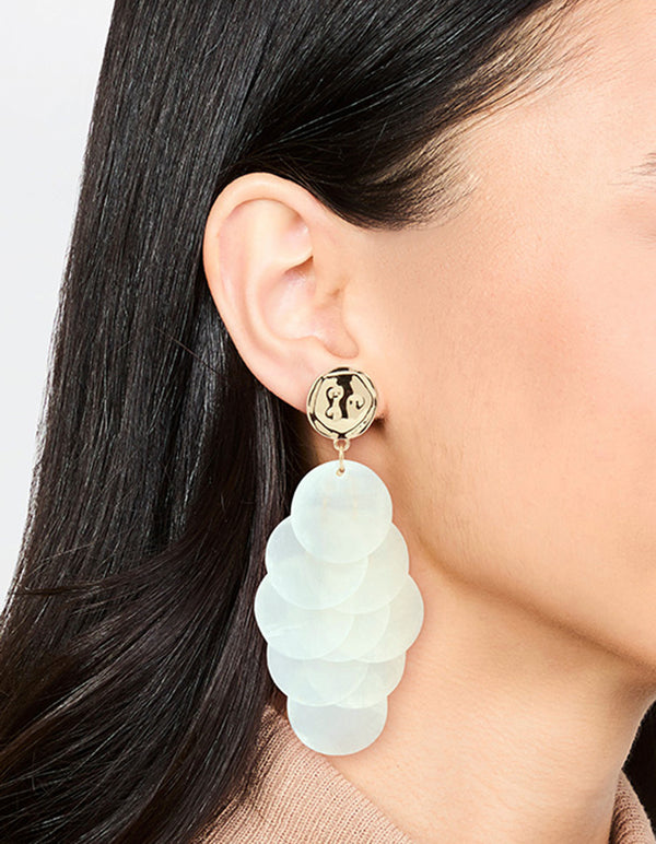 White Genuine Shell Layered Drop Earrings