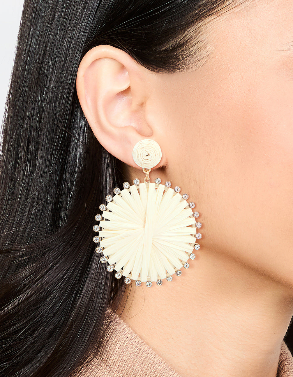 Paper Raffia Wrap Circle Drop Earrings