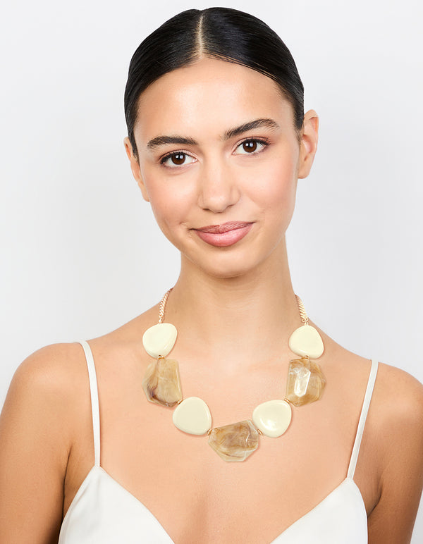 Brown & White Acrylic Statement Pendant Necklace