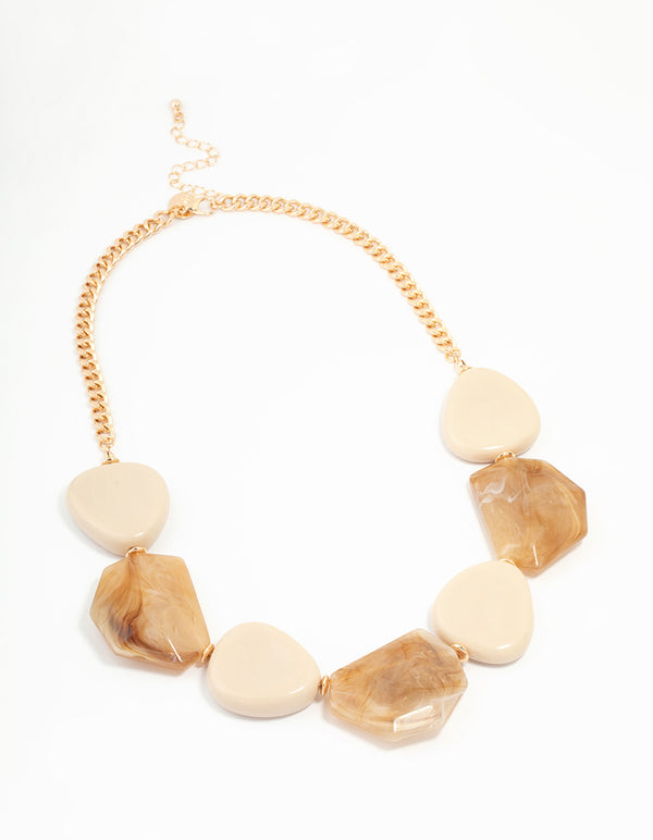Brown & White Acrylic Statement Pendant Necklace