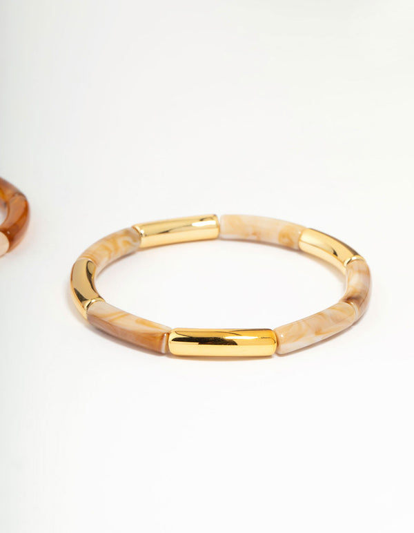 Gold & Brown Stretch Bracelets 3-Pack