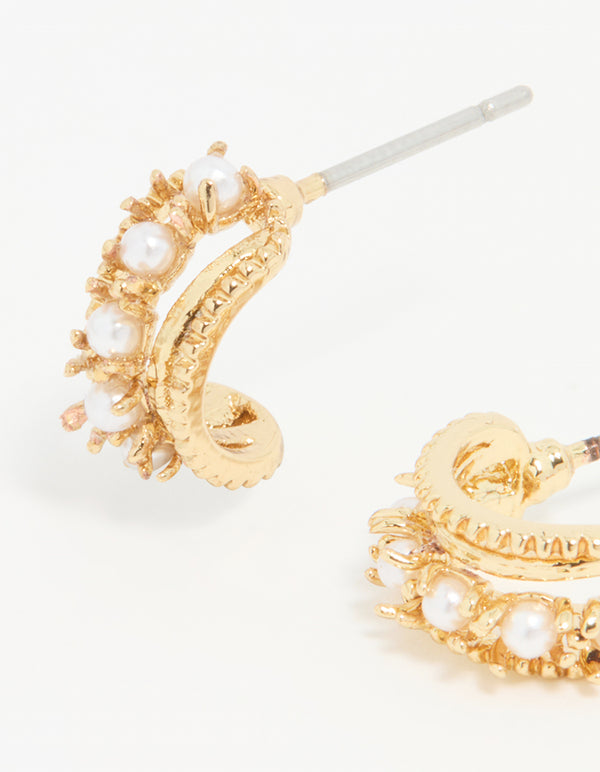 Gold Plated Pearl Hoop Earrings