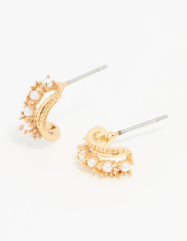 Gold Plated Pearl Hoop Earrings