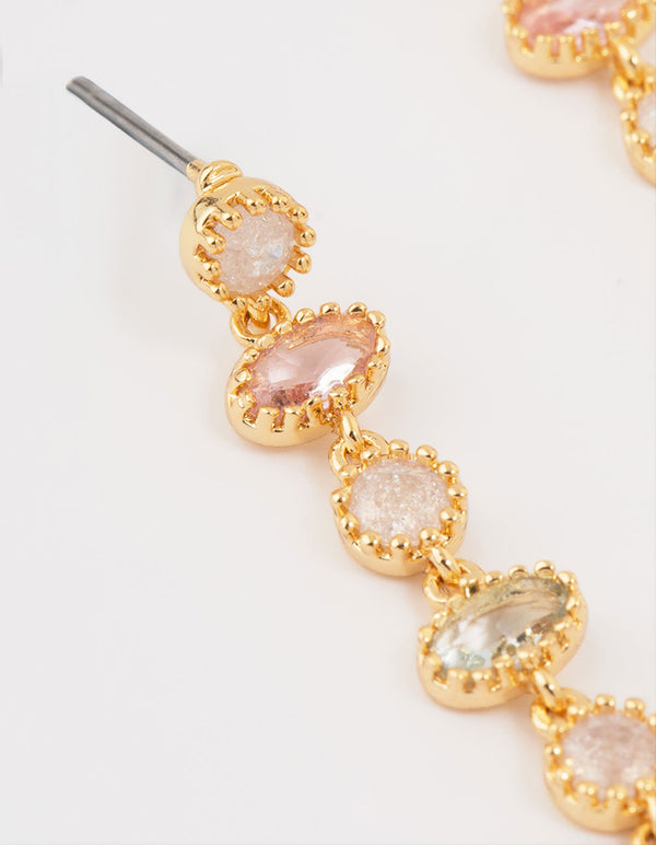Gold Plated Round & Oval Stone Drop Earrings