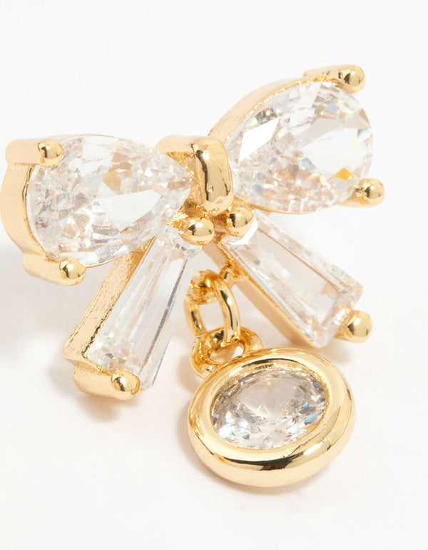 Gold Plated Cubic Zirconia Bow Stud Earrings