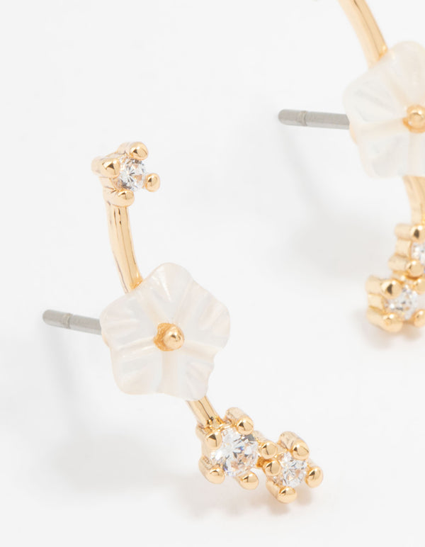 Gold Plated Flower Crawler Earrings