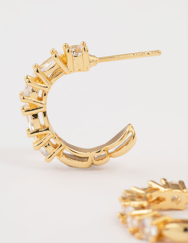 Gold Plated Cubic Zirconia Cluster Hoop Earrings