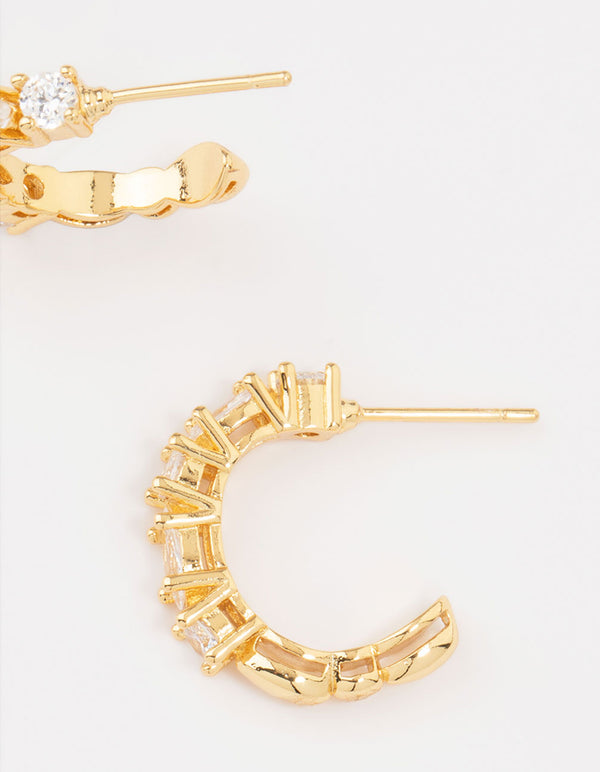 Gold Plated Cubic Zirconia Cluster Hoop Earrings