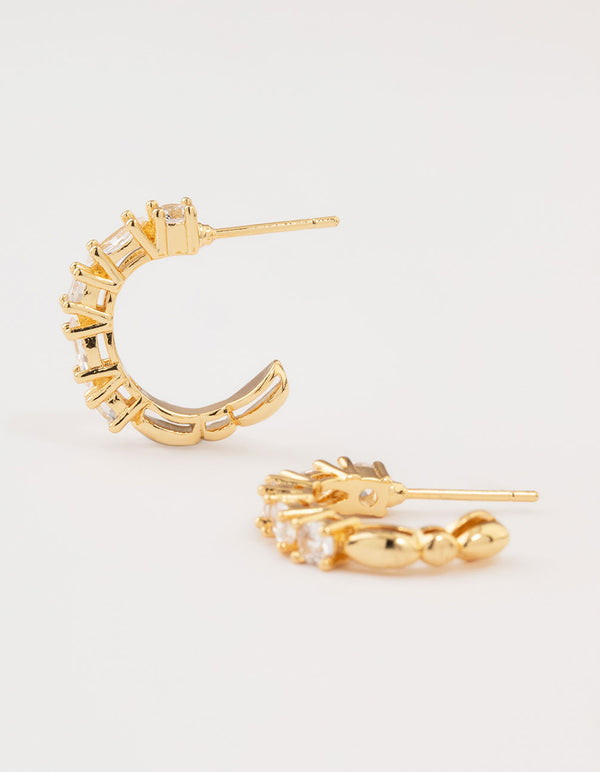 Gold Plated Cubic Zirconia Cluster Hoop Earrings