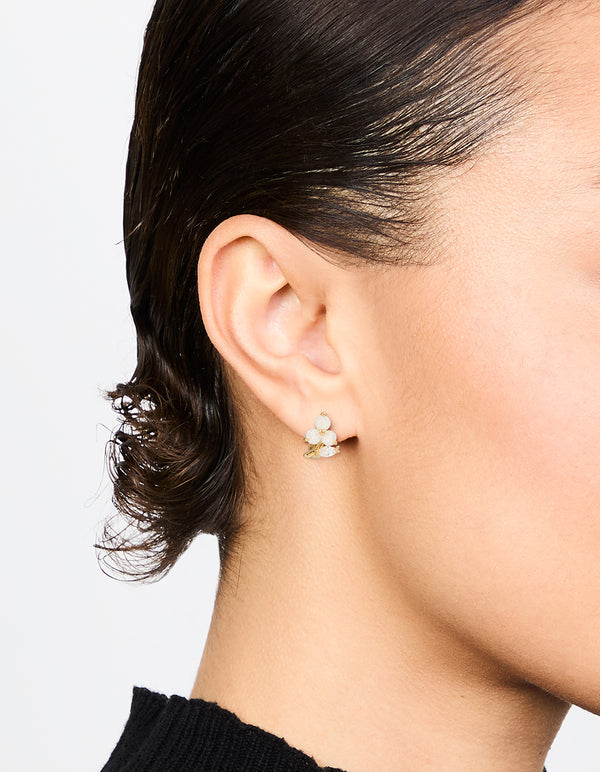 Gold Plated Cubic Zirconia Flower & Leaf Huggie Earrings