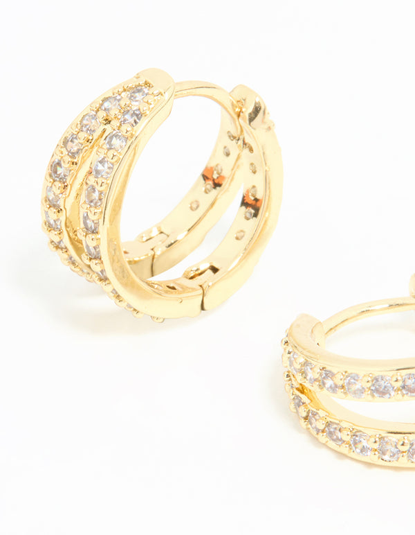 Gold Plated Diamante Double Mini Hoop Earrings