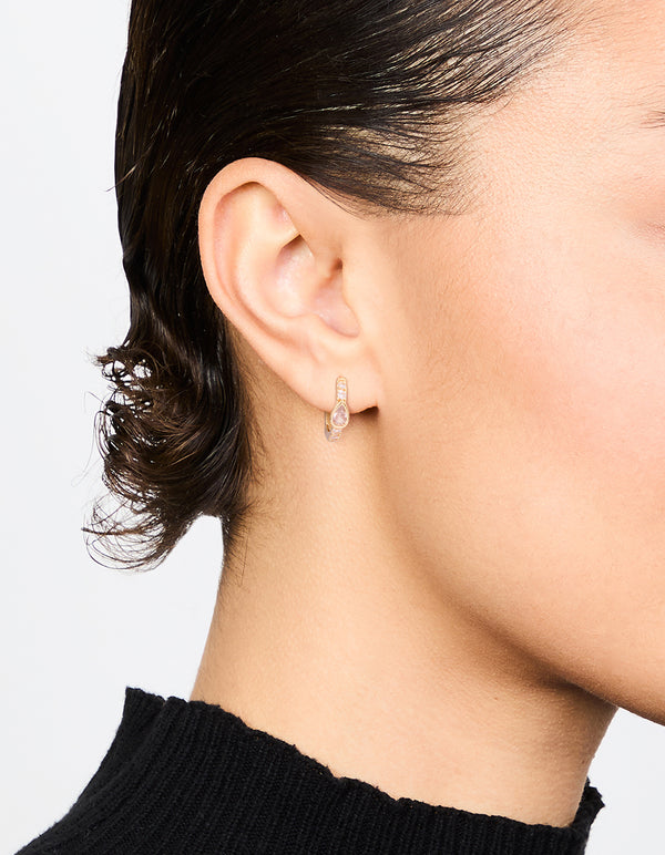 Gold Plated Stone Pave Hoop Earrings