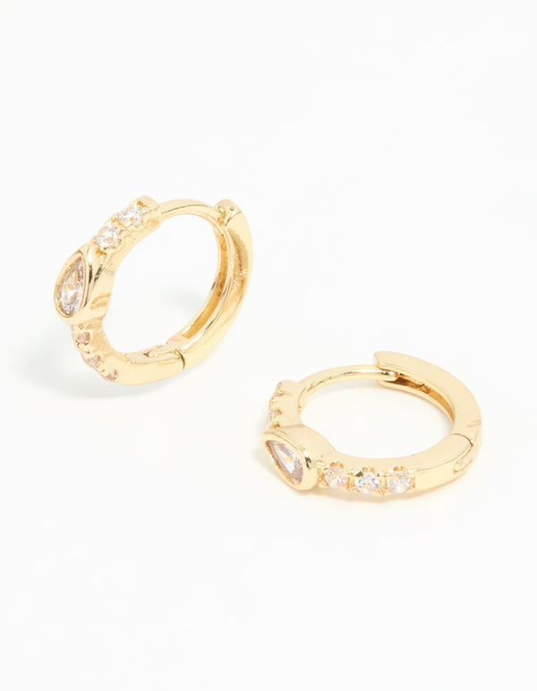 Gold Plated Stone Pave Hoop Earrings