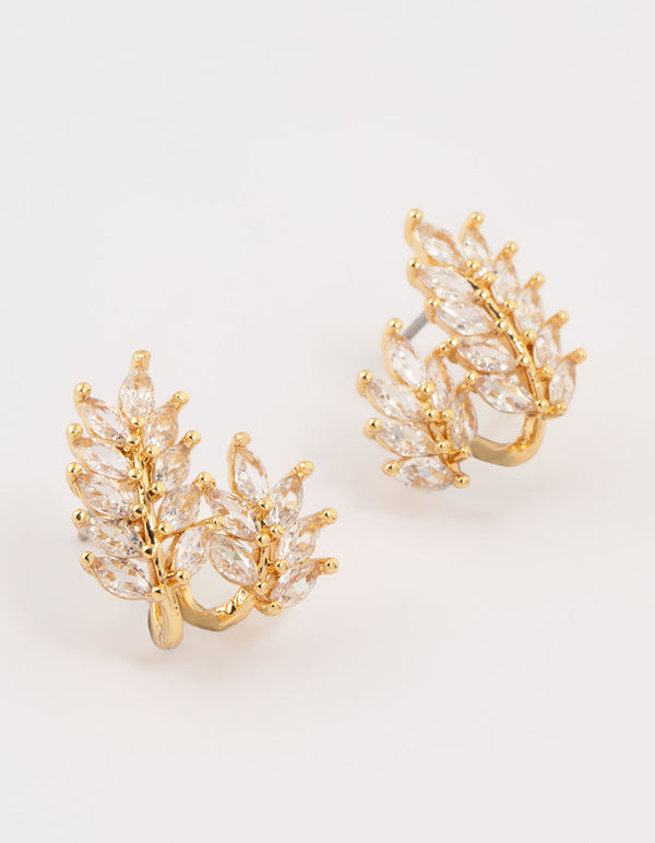 Gold Plated Cubic Zirconia Roman Leaf Crawler Earrings