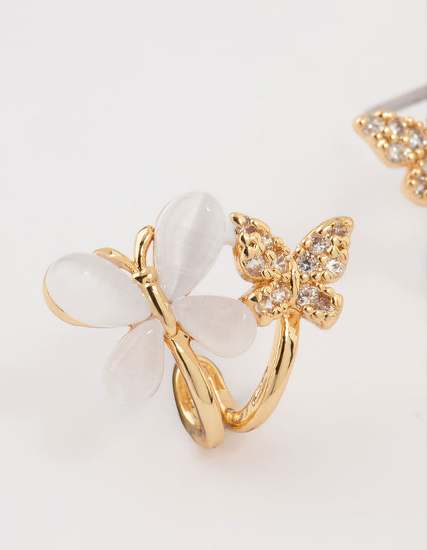 Gold Plated Cubic Zirconia Butterflies Mini Hoop Earrings