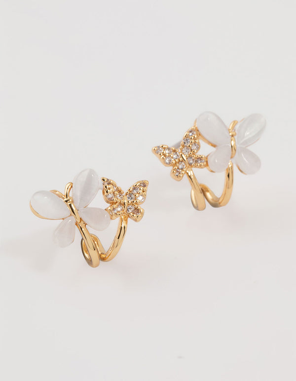 Gold Plated Cubic Zirconia Butterflies Mini Hoop Earrings