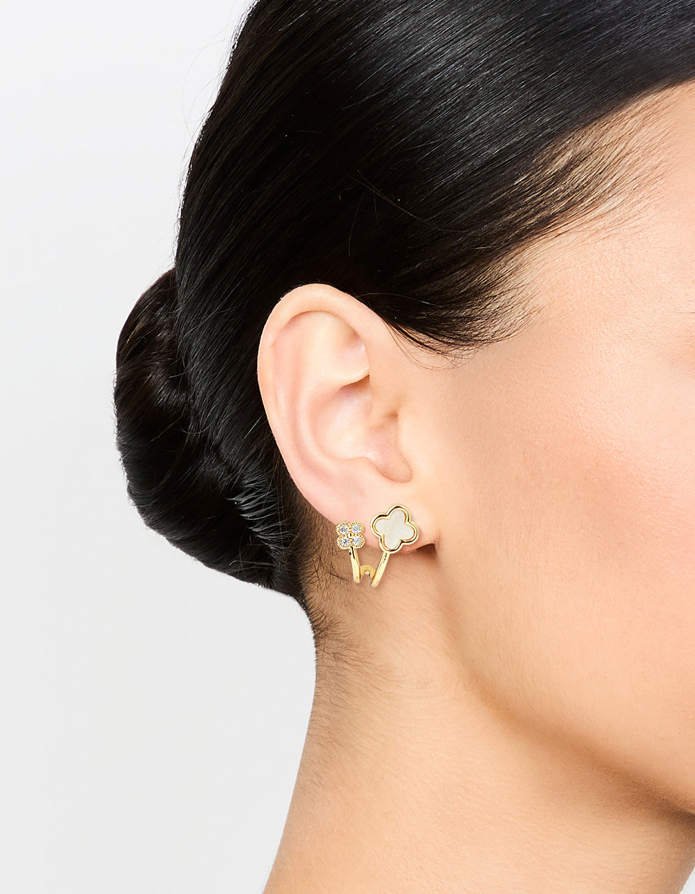 Gold Plated Cubic Zirconia Mini Flower Jacket Earrings