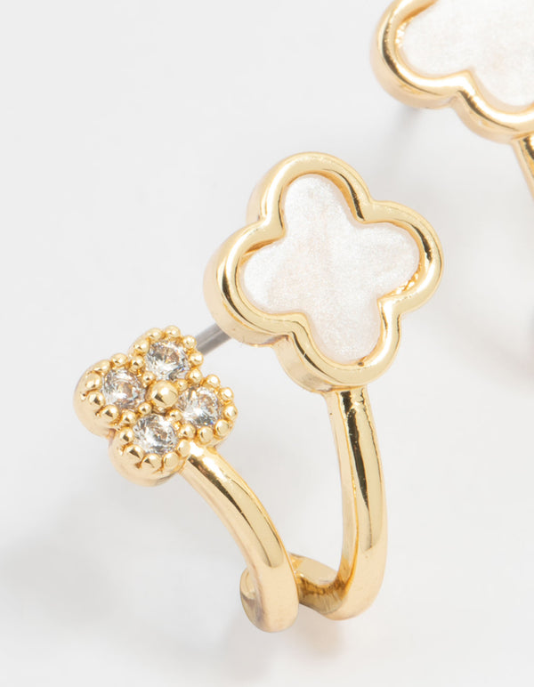 Gold Plated Cubic Zirconia Mini Flower Jacket Earrings