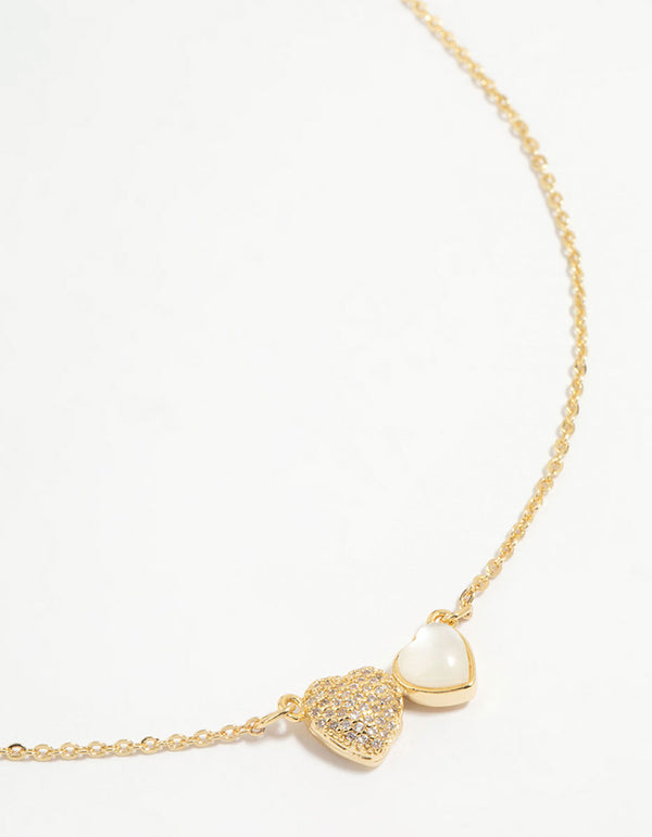 Gold Plated Diamante Hearts Pendant Necklace