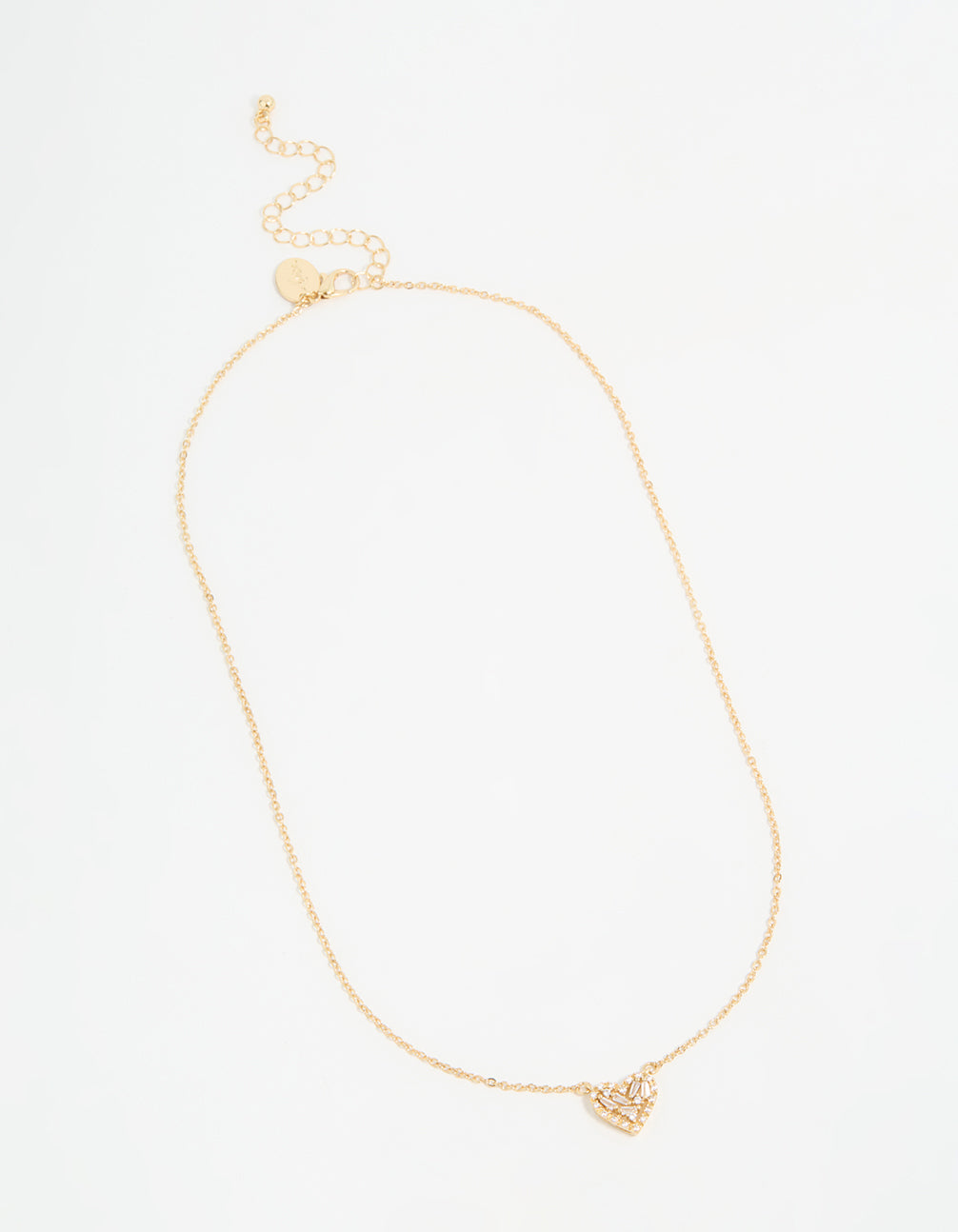 Gold Plated Cubic Zirconia Baguette Heart Pendant Necklace