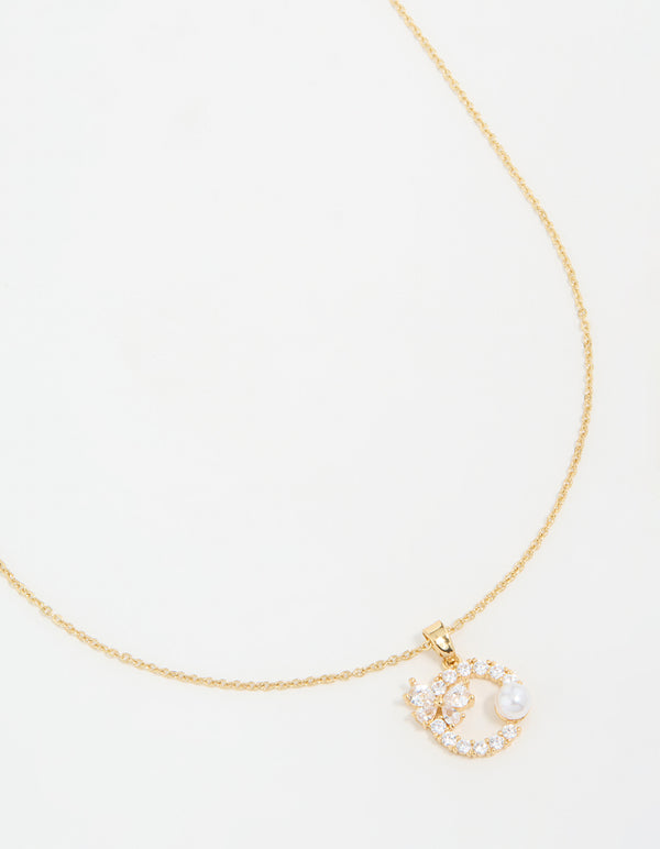 Gold Plated Pearl & Cubic Zirconia Wreath Necklace