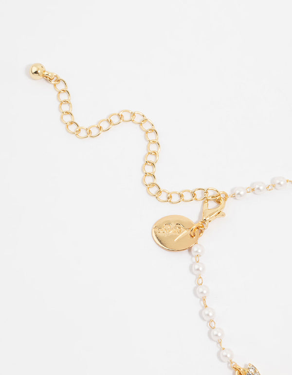 Gold Plated Pearl & Butterfly Charm Bracelet