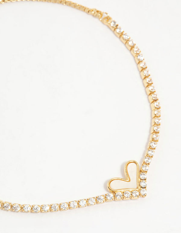 Gold Plated Diamante Mini Heart Toggle Bracelet
