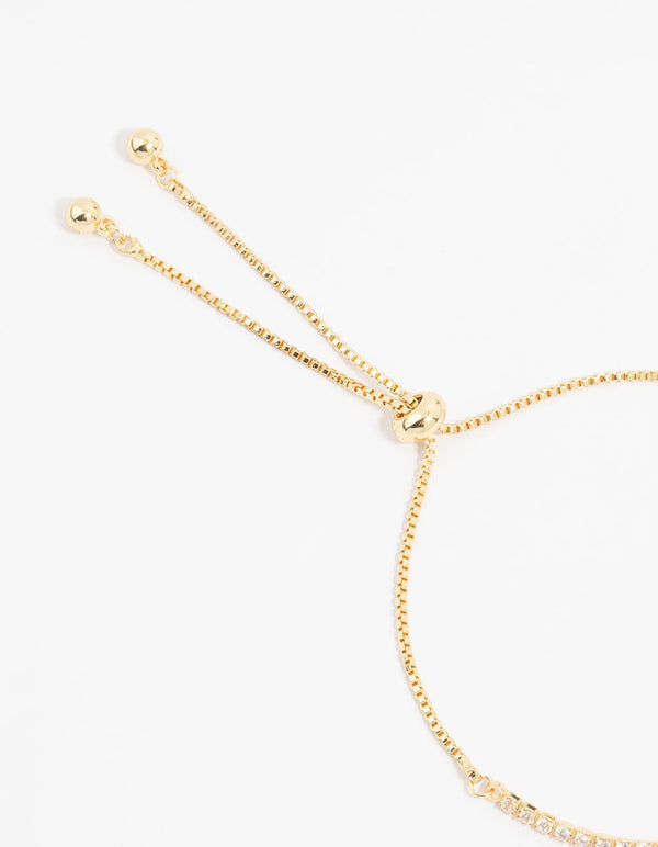 Gold Plated Diamante Mini Heart Toggle Bracelet