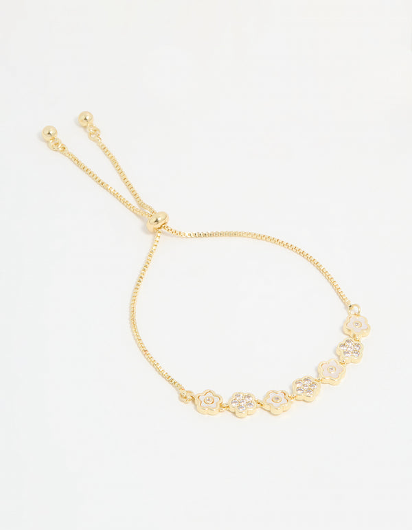 Gold Plated Multi Mini Flower Toggle Bracelet