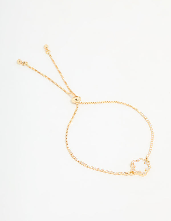 Gold Plated Cubic Zirconia Flower Toggle Bracelet