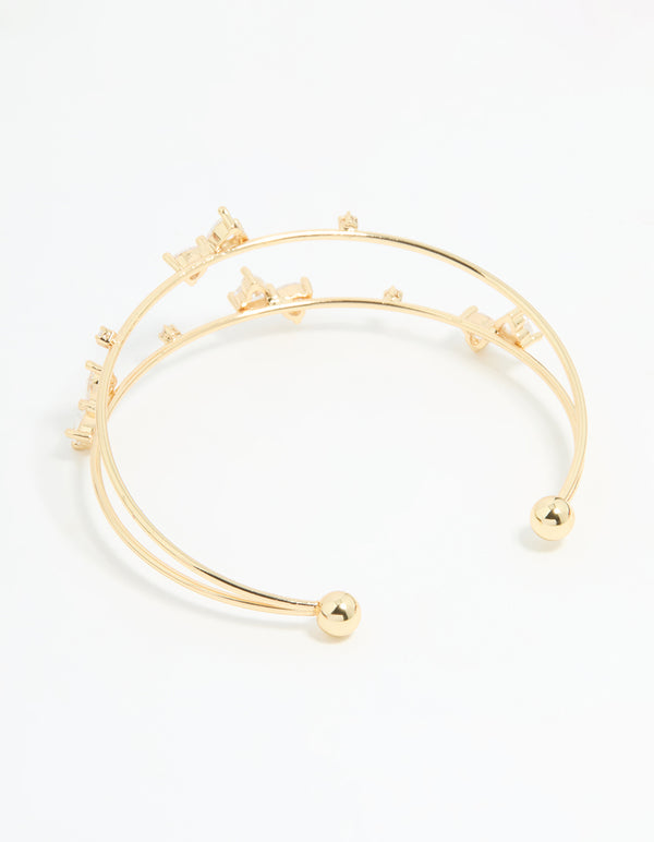 Gold Plated Cubic Zirconia Bow Open Wrist Cuff