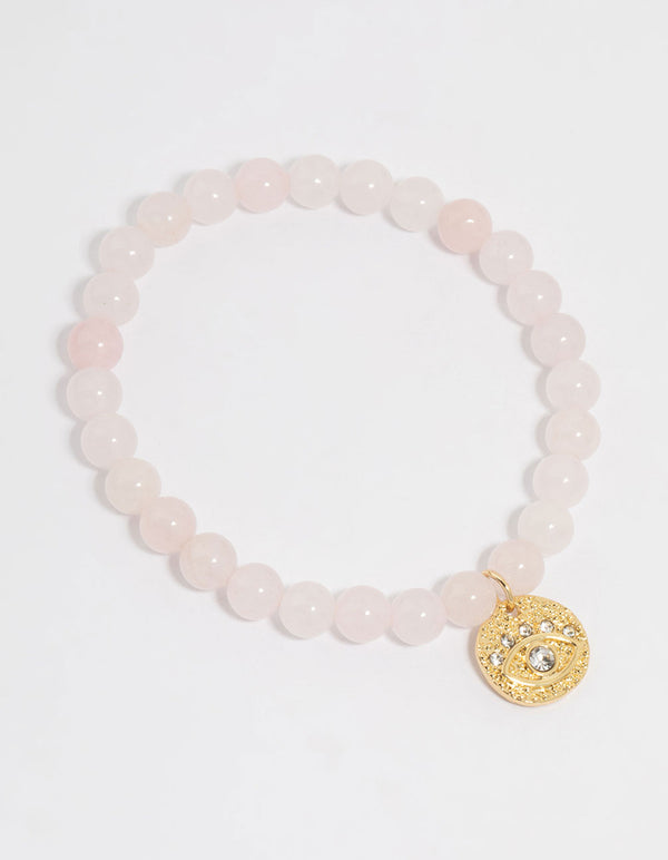 Gold Plated Rose Quartz Stretch Bracelet