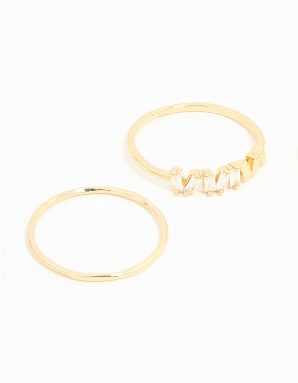 Gold Plated Baguette Stacking Rings 3-Pack