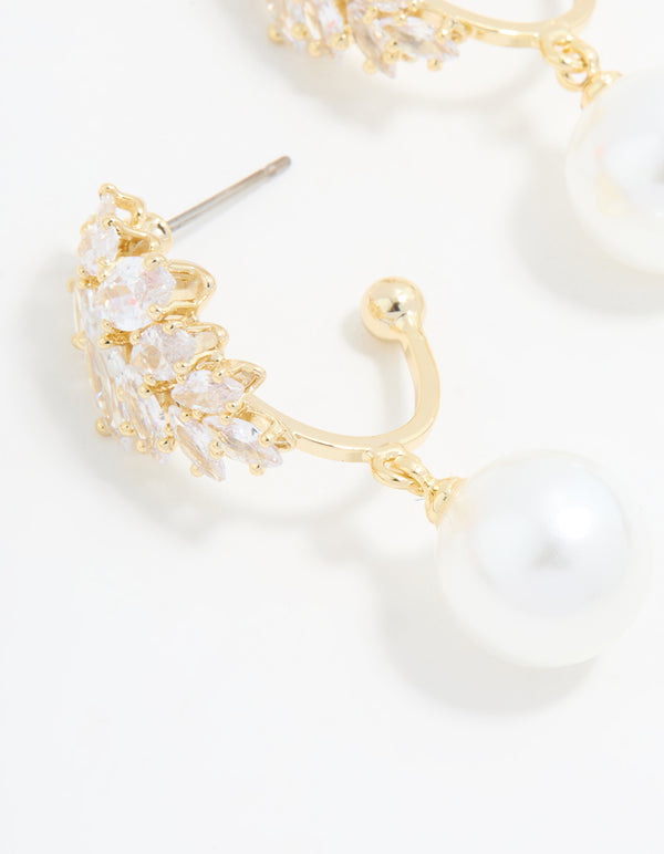 Gold Plated Cubic Zirconia & Pearl Hoop Earrings