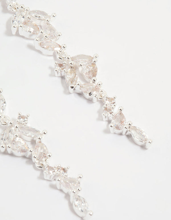 Silver Plated Cubic Zirconia Marquise Drop Earrings