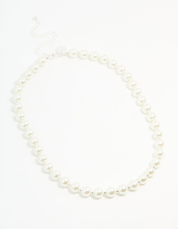 Silver Plated Pearl & Ball Necklace