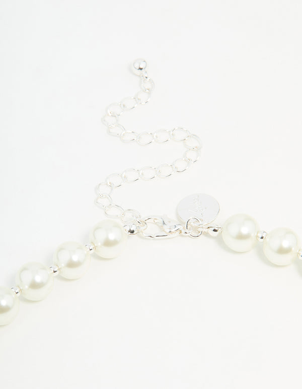 Silver Plated Pearl & Ball Necklace